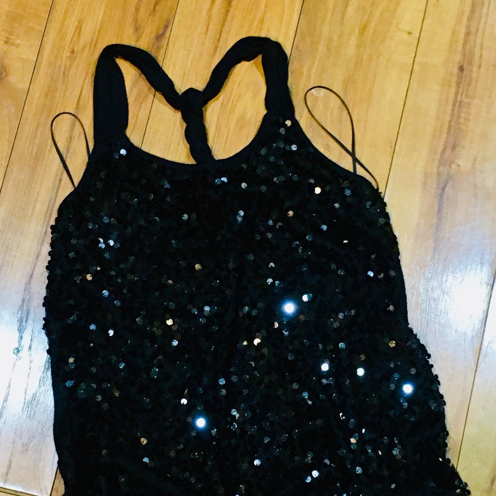 Express sequin bling black halter tank top shirt - Xs small - cotton sle…